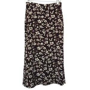 Womens Brown Floral Maxi Skirt Flowy Feminine Forest Fairy Vintage Style Size M